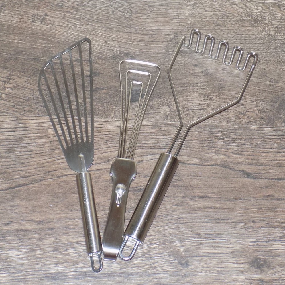 Kuhn Rikon Kitchen Tool Set Stainless Spatula Masher Tongs